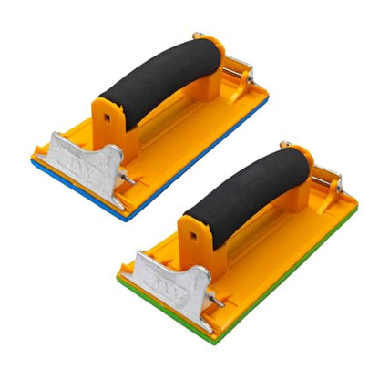 2Pcs Hand Sander with Comfortable Sponge Handle, Manual Sandpaper Holder Block for Drywall, Wood, Metal, Furniture Polishing, Heavy-Duty Sanding Tool with Secure Sandpaper Clamp Yellow - color: Yellow