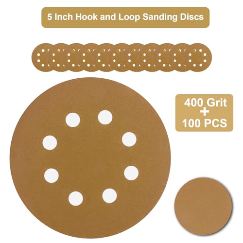 5-Inch Orbital Sander Discs, 8-Hole Pattern, 50-Pack, Hook and Loop Sandpaper for DA Sanders, Paint and Wood Finishing (400 Grit-50 PCS) - style: 400 Grit-50 PCS