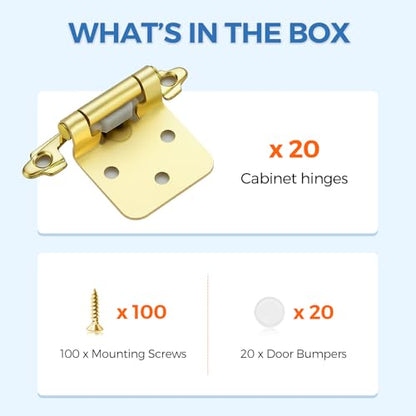 Gold Self-Close Cabinet Hinges, 1/2 Inch Overlay,20 Pack 10 Pairs - size: Semi Concealed 1/2 inch Overlay