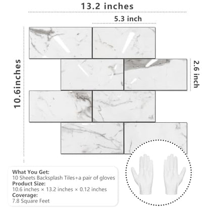 STICKGOO 10-Sheet Backsplash Peel and Stick Subway Tile(Thicker Design) - color: Glossy Grey Marble