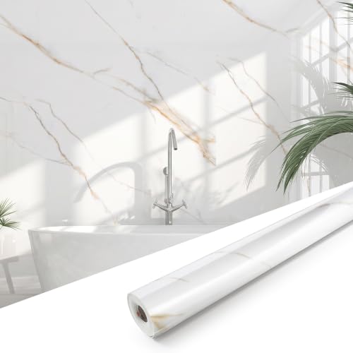 Marble Peel and Stick Waterproof Wall Paneling, 118" x 47" Statuario Gold Glossy Finish Self-Adhesive Backsplash Tile Vinyl Wall Panel for Kitchen Bathroom Wall Decor, Covers 38.75 Sq. Ft. - color: Glossy Statuario Gold