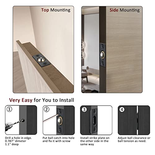 JQK Closet Door Ball Catch Hardware, Stainless Steel Catch Adjustable with Strike Plate, Black Finish 8 Pack, HBC100-BK-P8 - color: Black, size: Standard 8 Pack