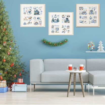Winter Rub on Transfers for Crafts, Ski Transfer Furniture Decals - style: Blue Winter