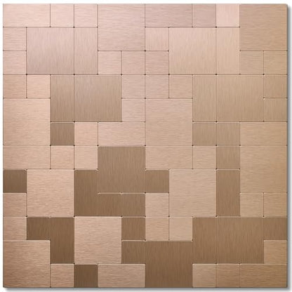 DICOFUN 1 Sheet Copper Peel and Stick Tile Backsplash, Stainless Steel Kitchen Metal Backsplash Tile, Stick on Backsplash for Stove, Brushed Gold - color: Brushed Aluminum Copper, size: 1 Sheet, 12"x12"x0.12"