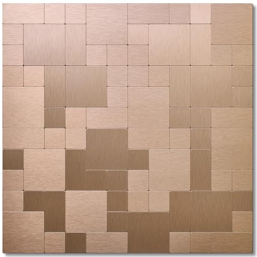 DICOFUN 1 Sheet Copper Peel and Stick Tile Backsplash, Stainless Steel Kitchen Metal Backsplash Tile, Stick on Backsplash for Stove, Brushed Gold - color: Brushed Aluminum Copper, size: 1 Sheet, 12"x12"x0.12"