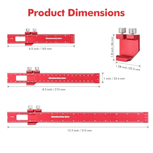 3PCS Woodworking Ruler Set, Precision Measuring Tool for Layout