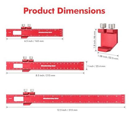3PCS Woodworking Ruler Set, Precision Measuring Tool for Layout
