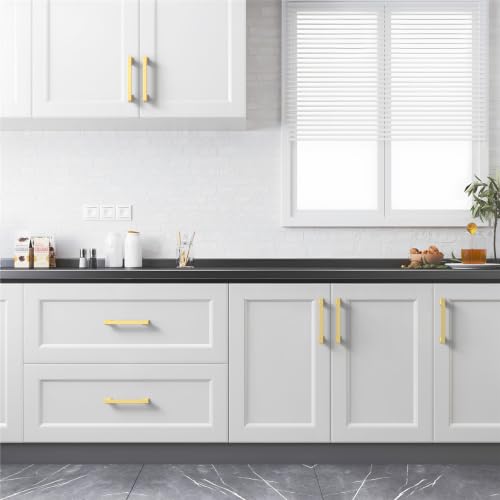 10 Pack 6-1/4 Inch Gold Cabinet Handles Solid Kitchen Drawer Pulls - color: Gold, size: 6-1/4 Inch (160 mm) Hole Center
