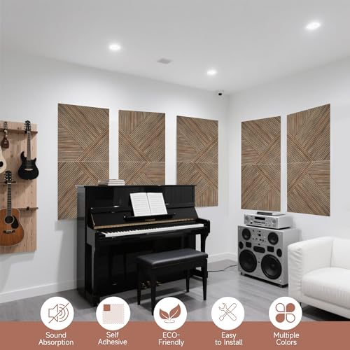 TO-TH Acoustic Panels Self-Adhesive Sound Proof Panel 6Pack, Natural Walnut - color: Natural Walnut