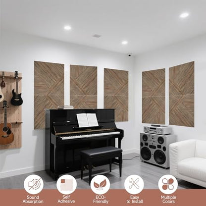 TO-TH Acoustic Panels Self-Adhesive Sound Proof Panel 6Pack, Natural Walnut - color: Natural Walnut