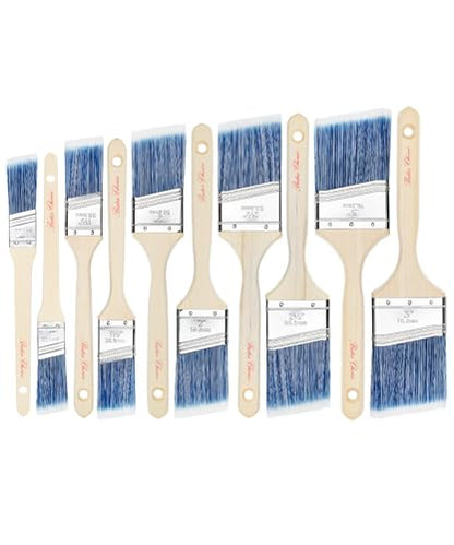 Bates Paint Brushes - 10 Pack Angle Brushes, 1", "1.5", "2", "2.5", "3" Inch, Treated Wood Handle for Walls, Furniture & Stain