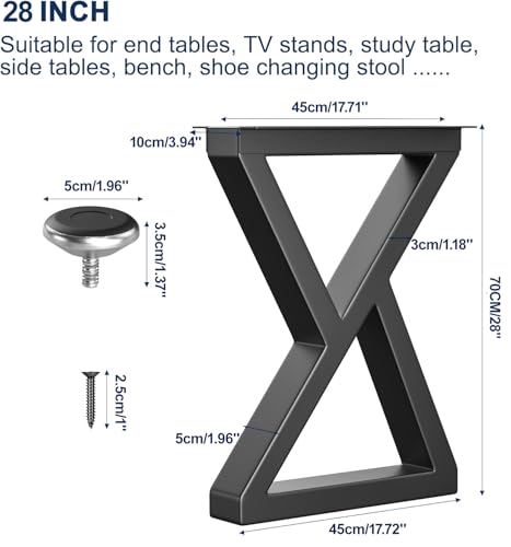 28" Metal Coffee Table Legs, Z-Type Set of 2, 71 cm H x 45 cm W - size: 28" Z-Type