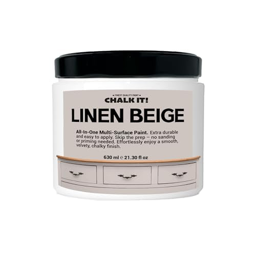 CHALK IT! All-in-One Multi-Surface Chalk Paint for Furniture & Cabinets - No Sanding, No Primer, Built-In Top Coat Water-Based, Low-Odor, Fast-Drying, Matte Finish (Linen Beige) - color: Linen Beige