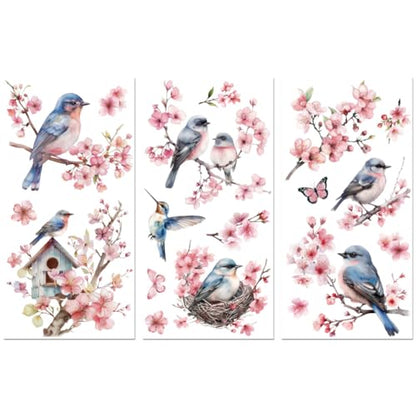 Peacoblue Cherry Blossoms, Bird Rub On Transfers for Furniture Craft 6"x12" - style: Cherry Blossoms and Birds