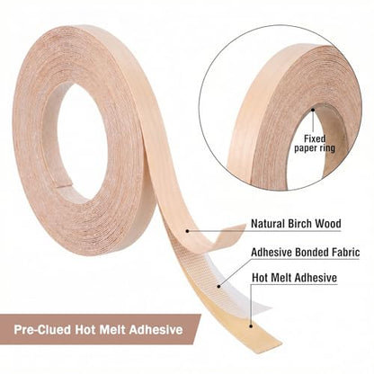 Birch Tape 0.47''X 50ft Roll of Plywood Edge Banding Veneer Flexible Pre-glued Natural Wood Color Tape for DIY & Professional Projects Furniture Restoration Repair