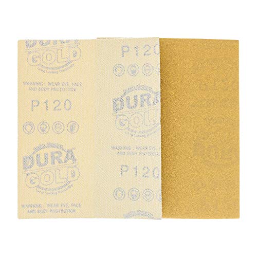 Dura-Gold Premium 1/4 Sheet Gold Sandpaper Sheets, 120 Grit (Box of 25) - size: 120-Grit