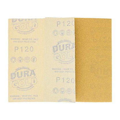 Dura-Gold Premium 1/4 Sheet Gold Sandpaper Sheets, 120 Grit (Box of 25) - size: 120-Grit