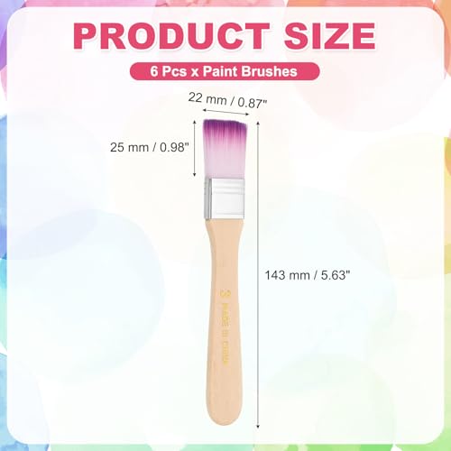 PATIKIL 6Pcs Wooden Paint Brush Set, 5.6" Nylon Bristle Flat Brushes #3 - color: Purple/White, size: #3