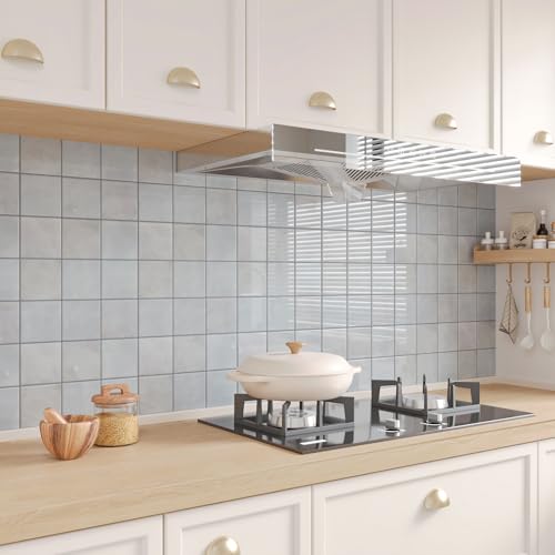 CHIHUT 6 Sheets 12"x12" Glossy Grey Concrete Checkered Peel and Stick Backsplash Tiles Waterproof Heat Resistant Self Adhesive Vinyl Wall Tiles for Kitchen Bathroom Laundry Room Renter Friendly Tiles - color: Gray, size: 6 Tiles