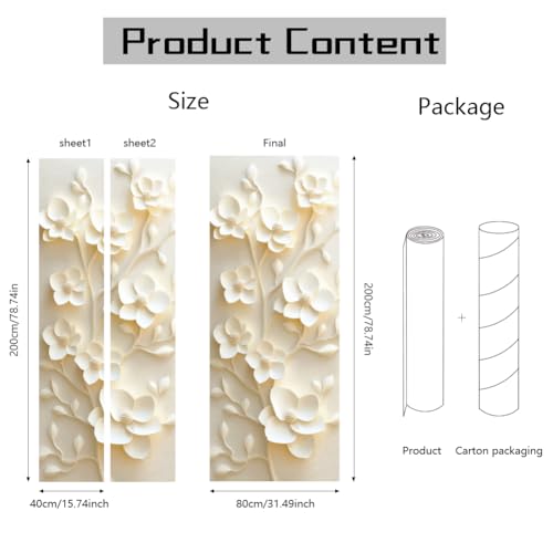 arricraft 2 Sheets Flower Theme Self-Adhesive Door Sticker, 31.5x78.7inch 3D Flower Door Murals Stickers PVC Removable Wallpaper Decoration for Bedrooms Living Room - style: Flower
