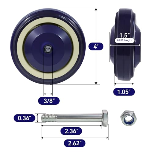 4" Casters Polyurethane Shopping Cart Wheels Replacement Set of 4 Wheels for Cart Furniture Loading Capacity 1200lbs Total - style: 3/8" Bore