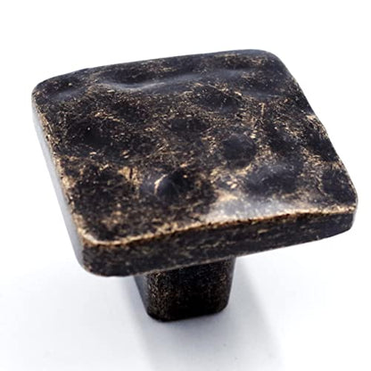 Jetland Square Hammered Cabinet Knobs - 6-Pack, Antique Brass, 1-1/4" Knobs, Rustic Solid Cast Square Knobs for Dresser Nightstand Furniture, HT0612ABR30 - color: Antique Brass, size: 1-1/4" Knobs