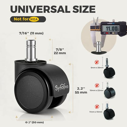 Sytopia Office Chair Wheels, Universal Standard Stem 7/16 inch x 7/8 inch, 2" Upgraded Quiet Caster Wheels Safe for All Floors Include Hardwood & Carpet, Not for 1KEA, Easy to Install, Set of 5 - color: Plastic-2 Inch