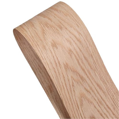 Red Oak Wood Veneer Sheet,Flat Cut 8.5''x 98'',Iron On Stick Veneer Roll Without Paper,Pre-glued Hot Melt Self Adhesive Oak Tape for Cabinet Furniture Plywood Laminate Speaker Renovation - color: Flat cut