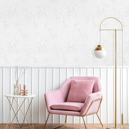 White Wallpaper Peel and Stick Embossed Floral Contact Paper 17.3 x 118.1in - color: White, size: 17.3" x 118.1"