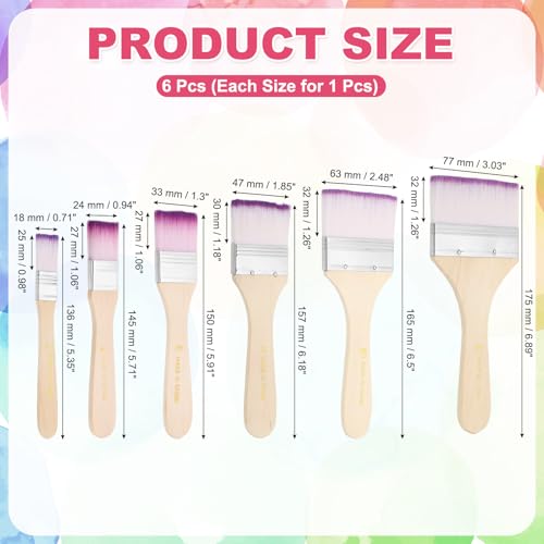 PATIKIL 6Pcs Wooden Paint Brush Set, 5.4/5.7/5.9/6.2/6.5/7" Nylon Bristle - color: Purple/White, size: #2/4/6/8/10/12