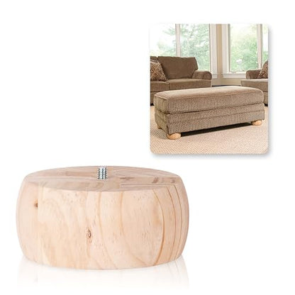 WADDELL Couch Feet (1 Count, Pine Bun Foot) | 2¼" Quick Mount Wood Sofa Legs for DIY Home Projects with 5/16" #18 Hanger Bolt | Unfinished Furniture Feet for Accent Armchair, Ottoman Bench, Foot Stool - color: Pine Bun Foot