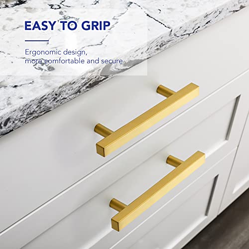 Ravinte Hardware Gold Cabinet Handles Drawer Pulls 3.75 Inch CC 25 Pack - color: Gold Square T-Shaped, size: 3-3/4" Hole Center