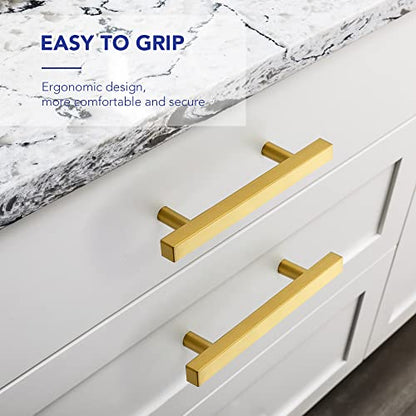 Ravinte Hardware Gold Cabinet Handles Drawer Pulls 3.75 Inch CC 25 Pack - color: Gold Square T-Shaped, size: 3-3/4" Hole Center