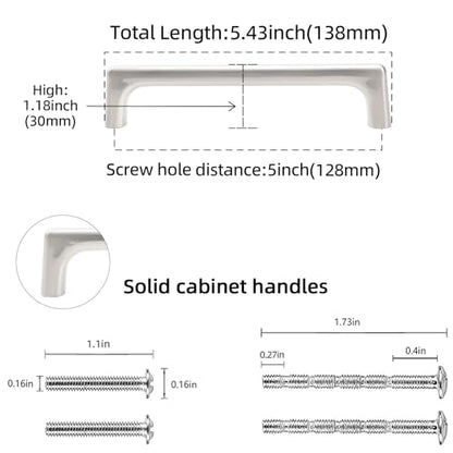 10 Pack 5 inch Brushed Satin Nickel Kitchen Cabinet Handles - color: Brushed Satin Nickel, size: 5 inch Hole Center
