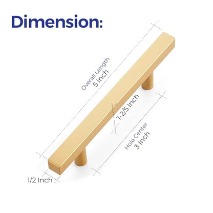 Ravinte Champagne Gold Handles Square Cabinet Hardware 3 Inch 10 Pack - size: 3" Hole Center