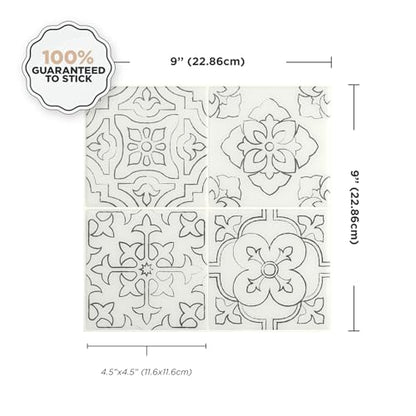 Smart Tiles Peel and Stick backsplash, Square White & Gray, 9"x9" - color: White & Gray