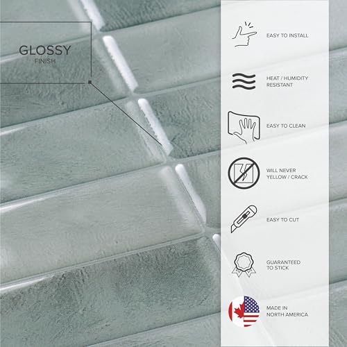 Smart Tiles Peel and Stick backsplash, Stacked Frost Gray, 11.43"x9" - color: Frost Gray