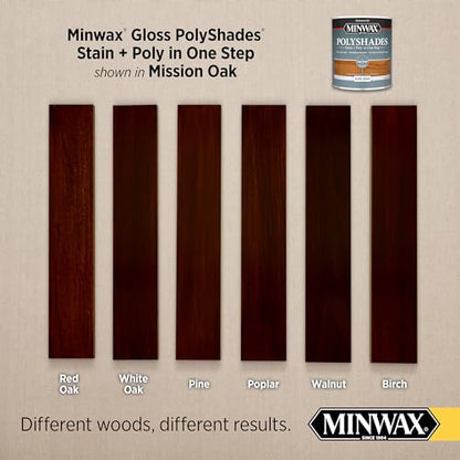 Minwax PolyShades Wood Stain + Polyurethane Finish – ½ Pint, Mission Oak, Gloss - color: Mission Oak, size: 0.25 Quart, style: Gloss