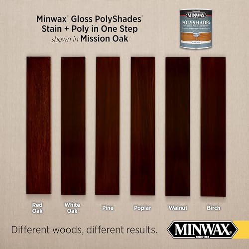 Minwax PolyShades Wood Stain + Polyurethane Finish – ½ Pint, Mission Oak, Gloss - color: Mission Oak, size: 0.25 Quart, style: Gloss