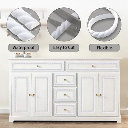 Coengwui 393.7" x 0.79" Peel and Stick Unfinished White Molding Trim with Twisted Rope Moulding, Flexible Decorative Strip, Paintable DIY for Mirror Frame, Wall, Cabinet, Door - size: 393.7" x 0.79"
