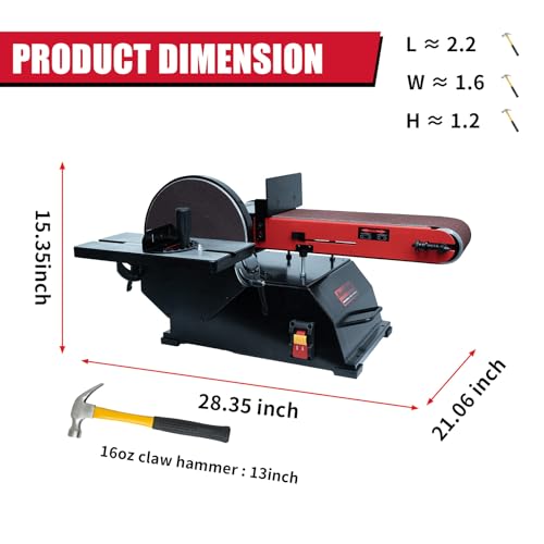 BUCKTOOL 1-1/2HP Bench Belt Disc Sander for Woodworking,6x48" Belt,10" Disc - size: 1.5 HP & 6" x 48"