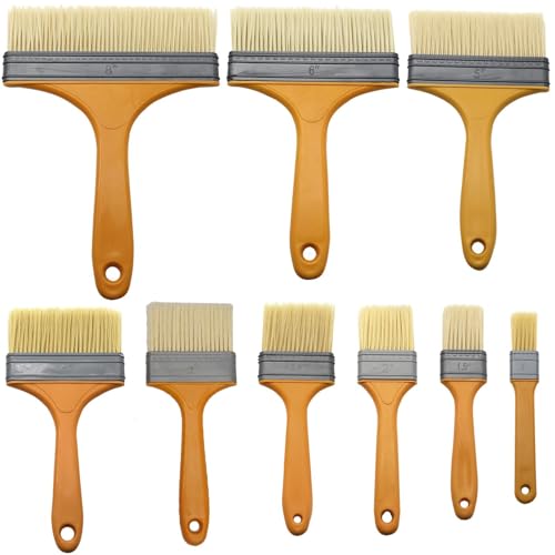 9Pack Chip Paint Brushes Soft Bristles Wall Painting Brush Varnish Wood Stain Brush Set for Furniture Fence Flat Brushes for Painting Oil Acrylic 1 1.5 2 2.5 3 4 5 6 8 inch