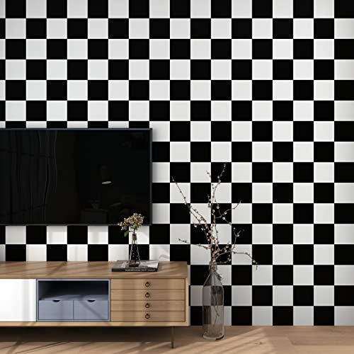 Decotalk Checkered Peel and Stick Wallpaper for Kitchen Backsplash Wall Paper Black and White Checkerboard Decor for Wall Cabinets Bathroom Removable Contact Paper Checkered Stick on Tile 120x12 Inch - size: 12" x 120"