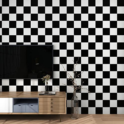Decotalk Checkered Peel and Stick Wallpaper for Kitchen Backsplash Wall Paper Black and White Checkerboard Decor for Wall Cabinets Bathroom Removable Contact Paper Checkered Stick on Tile 120x12 Inch - size: 12" x 120"
