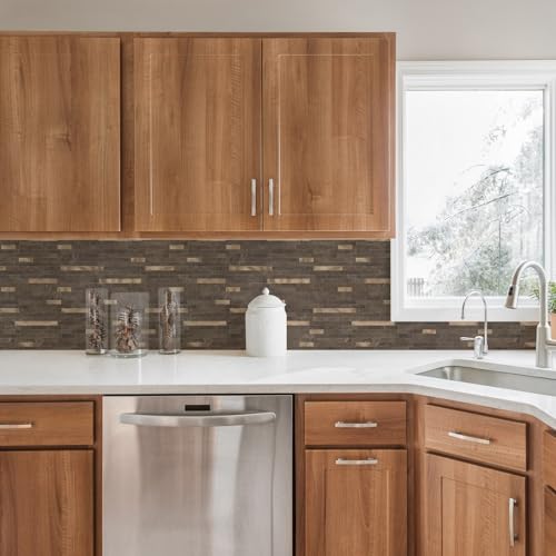 STICKGOO 20 Sheets Peel and Stick Backsplash Tile, Stick on Backsplash for Kitchen and Bathroom, Dark Brown Marble Look PVC Mixed Metal Gold Self Adhesive Wall Tiles - color: Dark Brown + Metal Gold