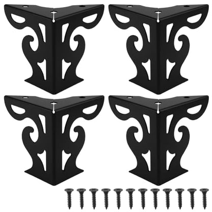 CRASPIRE 4Pcs Hollow Out Furniture Legs 3.15 Inch Set Black Artistic Metal Sofa for Table Cabinet Legs Dresser Feet Triangle Couch Shelf Repair Restoration Replacement Bookcase Wardrobe Bed - color: 4 Sets Black