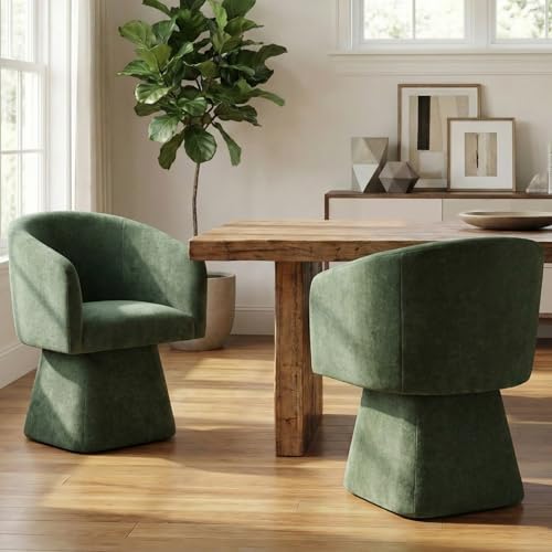 VKNOW Upholstered Swivel Dining Chairs Set of 4 with Barrel Back and Arm - color: Green