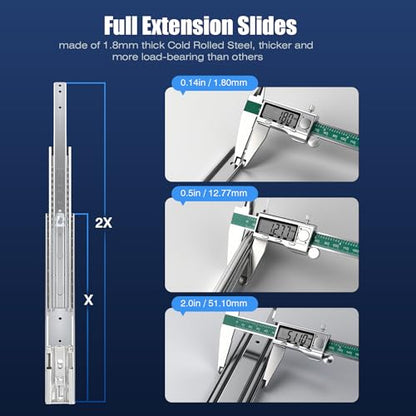 Thickened 200Lbs Soft Close Heavy Duty Drawer Slides 1 Pair 24 Inch Full Extension Ball Bearing Self Slow Closing Rails Kitchen Cabinet Tool Box Runners Tracks Glides (1/2" Thick, 24" L) - size: 24inch, style: W:51mm(Soft Close)