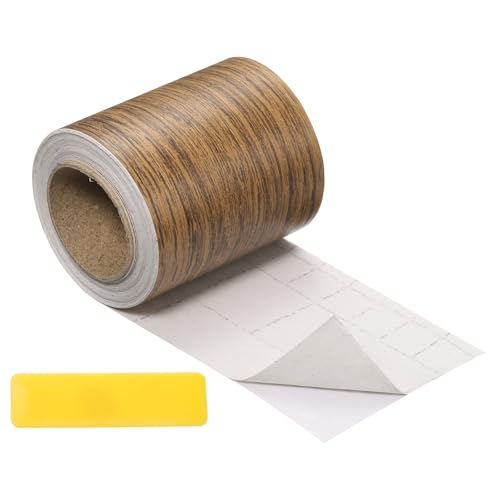 uxcell Wood Tape, 2 Inch x 16ft Self-Adhesive Wood Grain Repair Tape Patch with Plastic Scraper for Baseboards, Doors, Windows, Floor Repair and Furniture Renovation, Brown - color: Brown, size: 2 Inch x 16ft