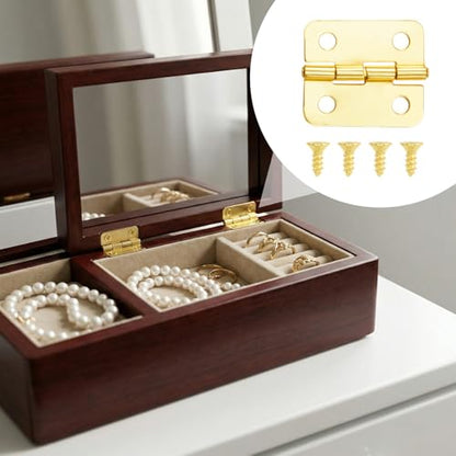 10pcs Small Jewelry Box Hinges with Screws, 1'' Metal Hinge for Wooden Box, Folding Butt Hinges with 4 Holes for Furniture Accessories DIY Crafts - Brass Color